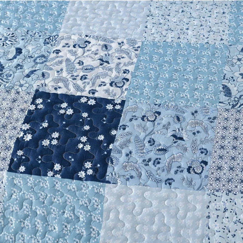 Sky-Blue Coverlet Set-Quilted Bedspread Sets (3Pcs)