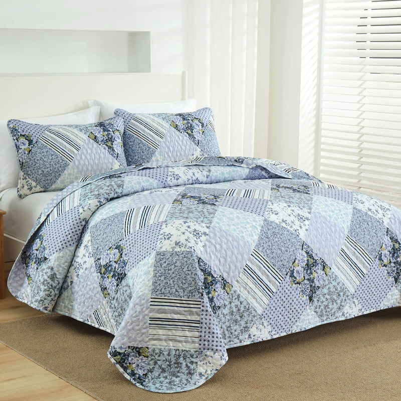 2025 Patchwork Design Bedspread Coverlet Sets (3Pcs)