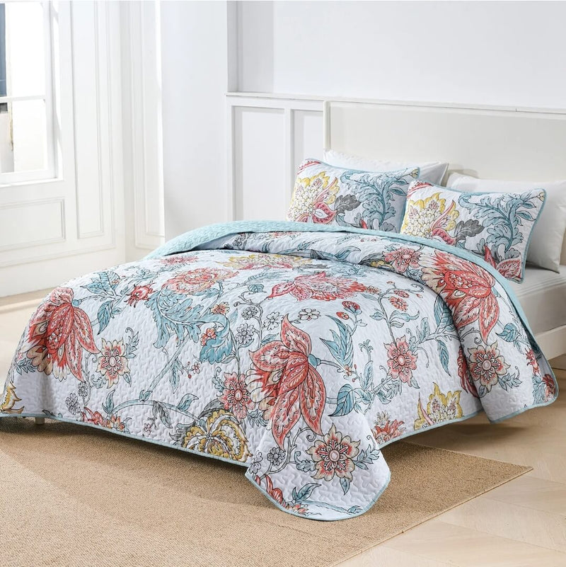 Multicolor Botanical Quilted Bedspread Coverlet Sets (3Pcs)