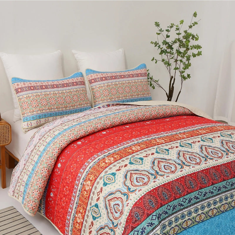 Indian Bohemian Coverlet Set-Quilted Bedspread Sets (3Pcs)