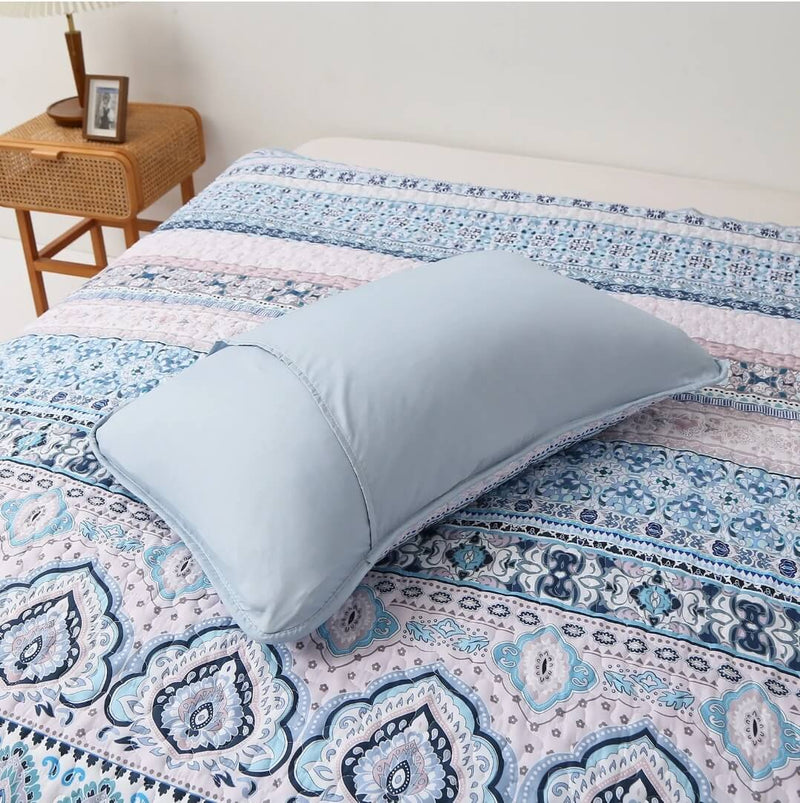 Blue INDIAN Mandala Coverlet Set-Quilted Bedspread Sets (3Pcs)