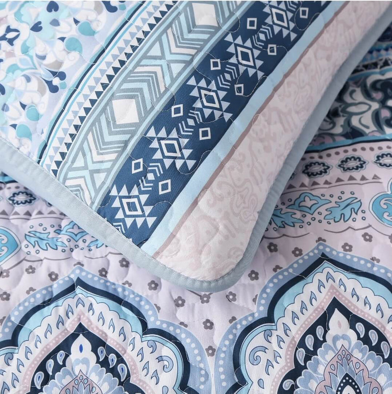 Blue INDIAN Mandala Coverlet Set-Quilted Bedspread Sets (3Pcs)