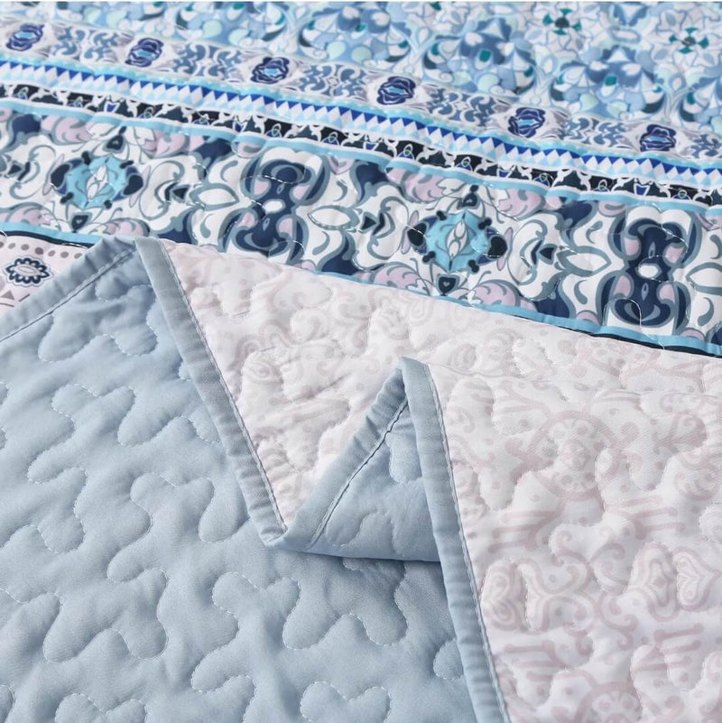 Blue INDIAN Mandala Coverlet Set-Quilted Bedspread Sets (3Pcs)
