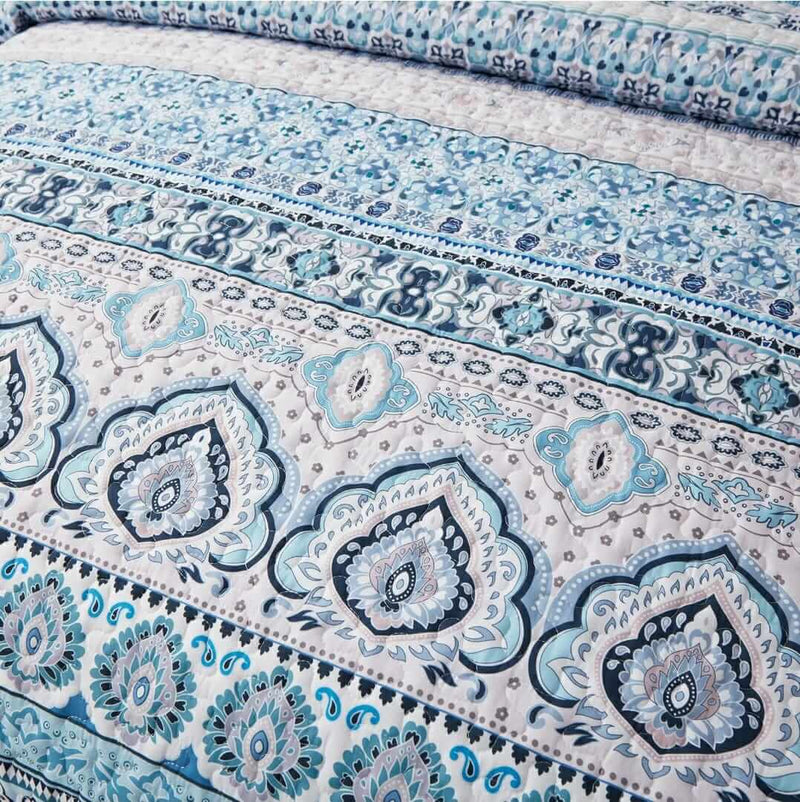 Blue INDIAN Mandala Coverlet Set-Quilted Bedspread Sets (3Pcs)