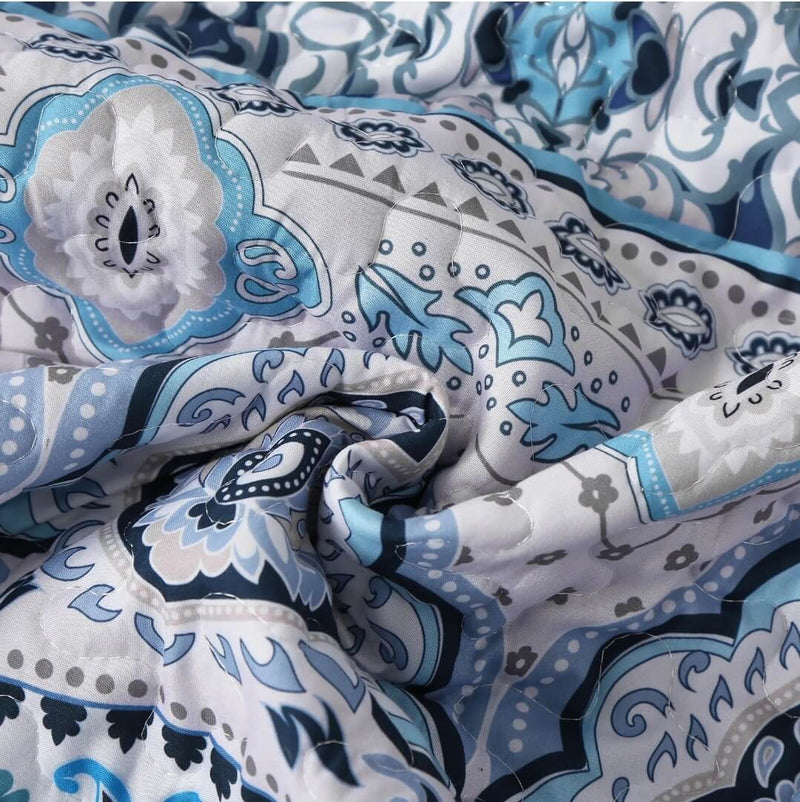 Blue INDIAN Mandala Coverlet Set-Quilted Bedspread Sets (3Pcs)
