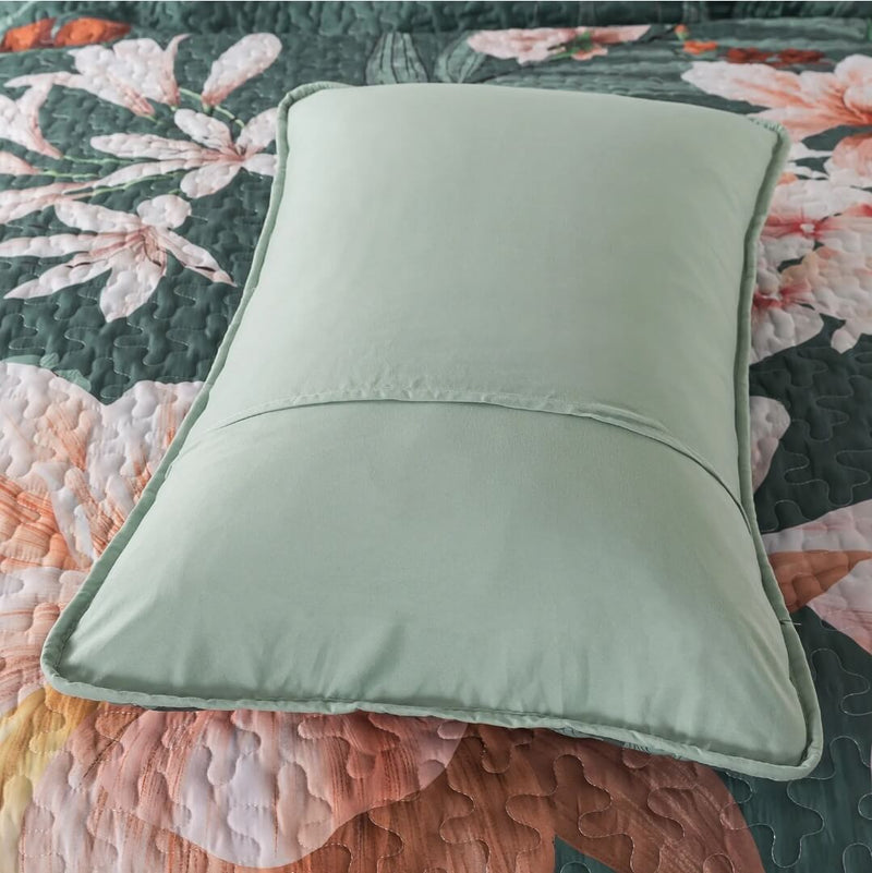 Dark Green Floral Coverlet Set-Quilted Bedspread Sets (3Pcs)