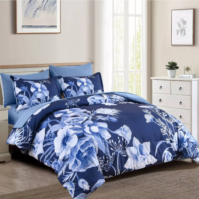 Dark Blue Floral New Duvet Cover - Ultra Soft Donna/Duvet Cover Set 2xPillowcases