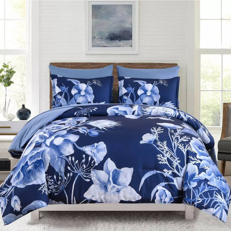 Dark Blue Floral New Duvet Cover - Ultra Soft Donna/Duvet Cover Set 2xPillowcases