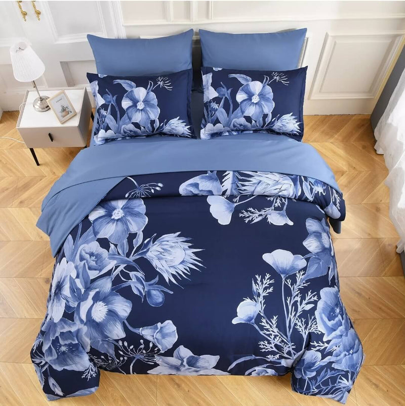 Dark Blue Floral New Duvet Cover - Ultra Soft Donna/Duvet Cover Set 2xPillowcases