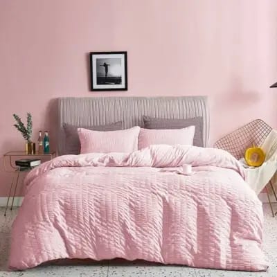 Seersucker Style Quilt Cover - Ultra Soft Doona/Duvet Cover Set 2xPillowcases-Pink