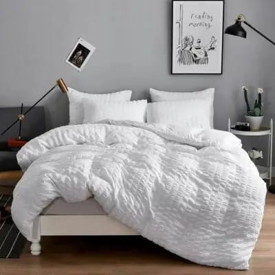 Seersucker Style Quilt Cover - Ultra Soft Doona/Duvet Cover Set 2xPillowcases-White