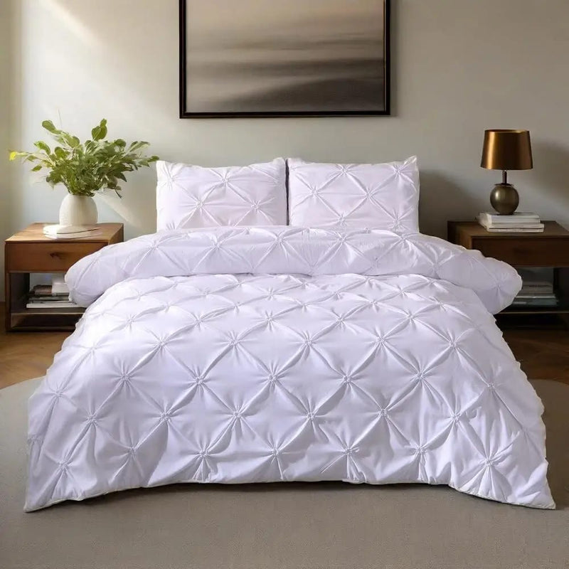 Diamond Pintuck Quilt Cover - Ultra Soft Doona/Duvet Cover Set 2xPillowcases