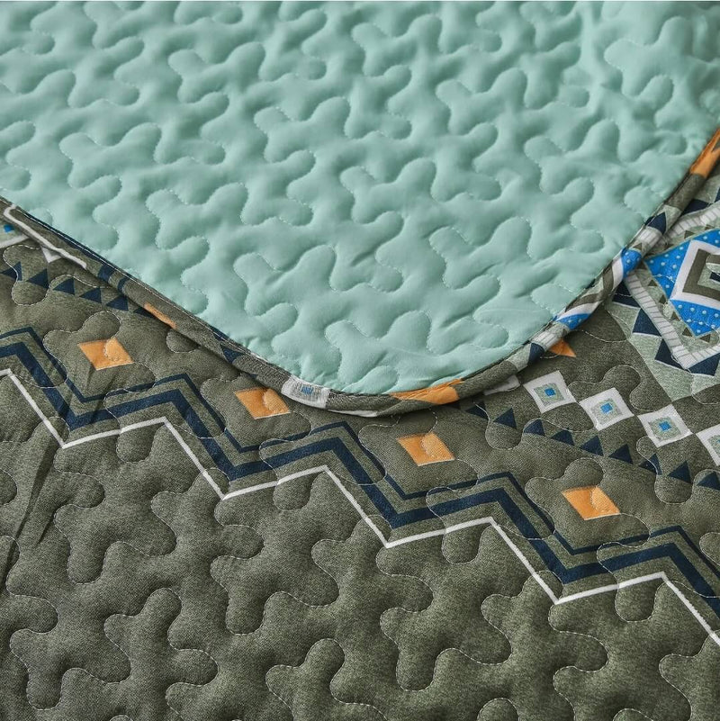 Dark Green Patchwork Coverlet Set-Quilted Bedspread Sets (3Pcs)