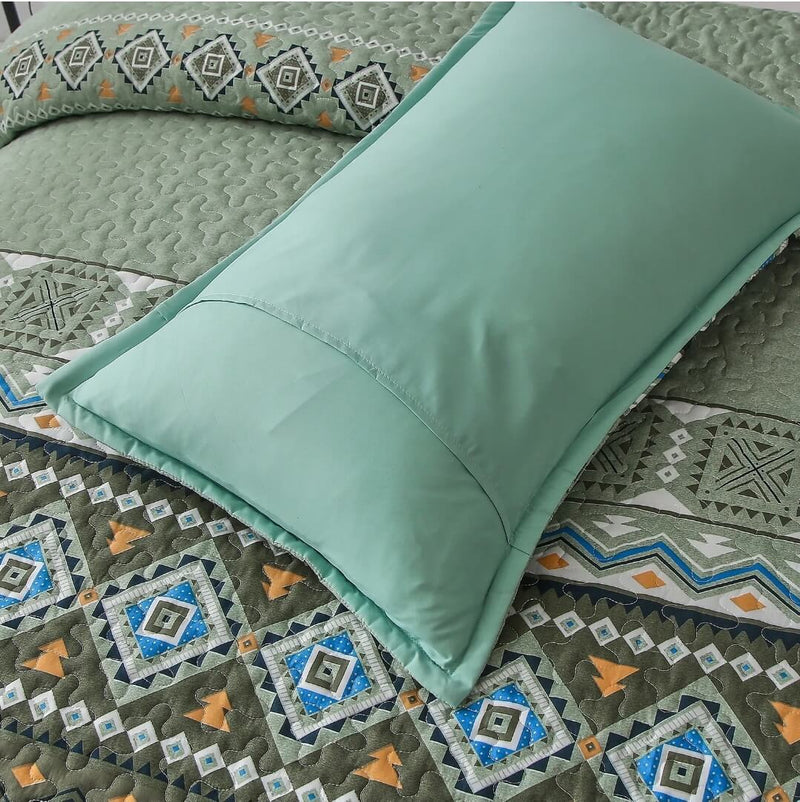 Dark Green Patchwork Coverlet Set-Quilted Bedspread Sets (3Pcs)