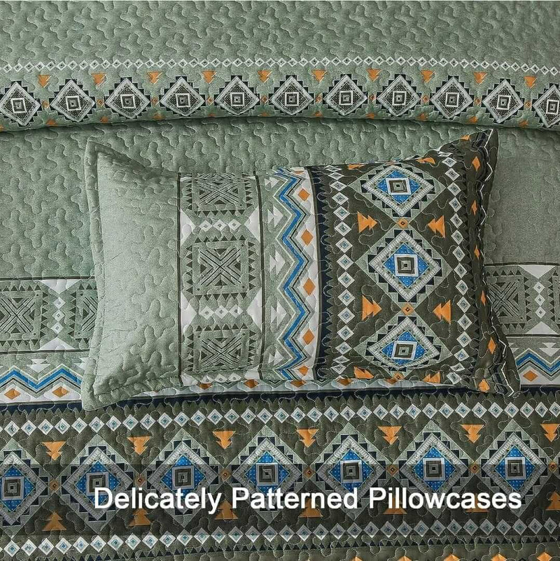 Dark Green Patchwork Coverlet Set-Quilted Bedspread Sets (3Pcs)