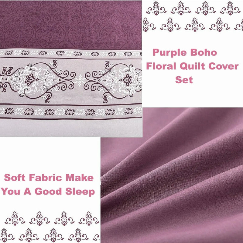 Purple Patchwork Quilt Cover - Ultra Soft Donna/Duvet Cover Set 2xPillowcases