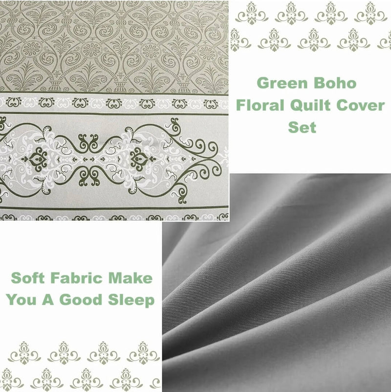 Sage Green Patchwork Quilt Cover - Ultra Soft Donna/Duvet Cover Set 2xPillowcases