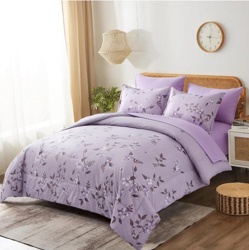 Purple Floral Quilt Cover - Ultra Soft Doona/Duvet Cover Set 2xPillowcases