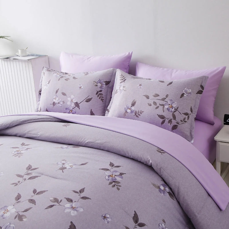 Purple Floral Quilt Cover - Ultra Soft Doona/Duvet Cover Set 2xPillowcases