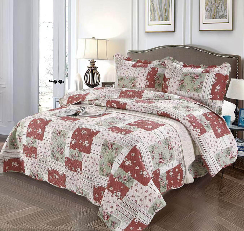 New Patchwork Floral Quilted Bedspread Coverlet Sets (3Pcs)