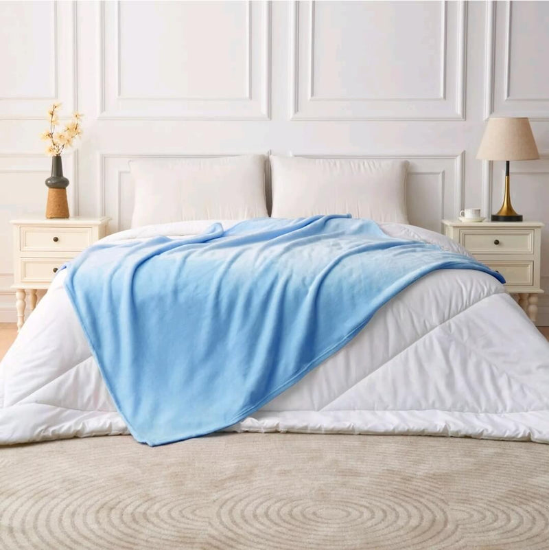 Flannel Fleece Blanket - Cuddly Plush Sofa Throw (Sky Blue)