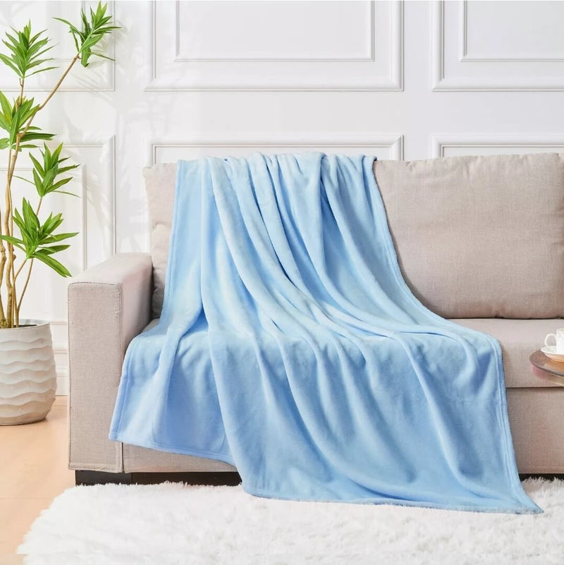 Flannel Fleece Blanket - Cuddly Plush Sofa Throw (Sky Blue)