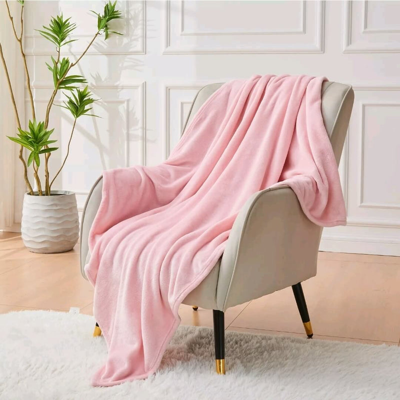 Flannel Fleece Blanket - Cuddly Plush Sofa Throw (Pink)