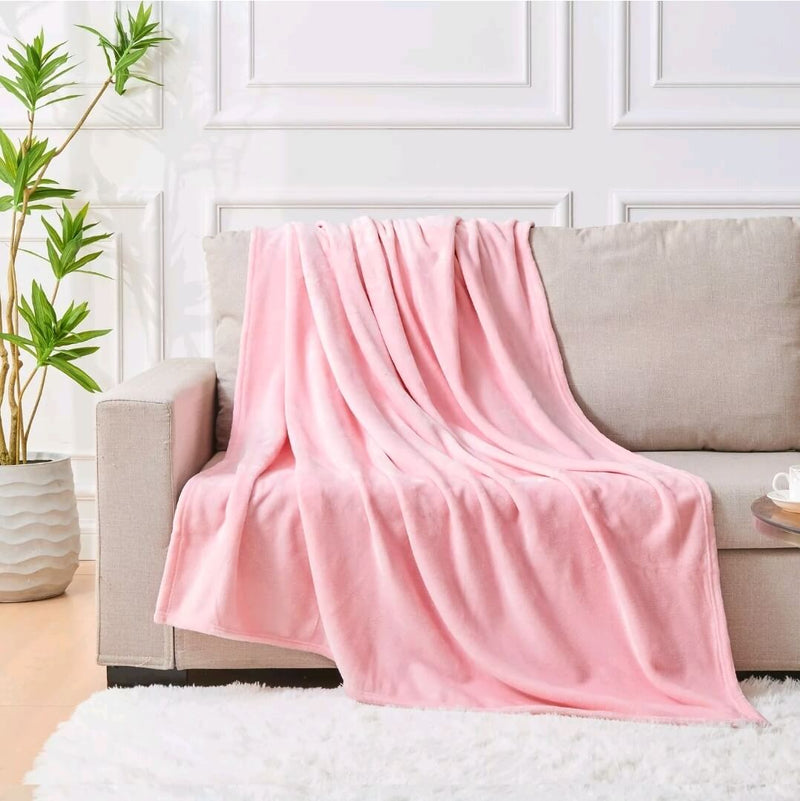 Flannel Fleece Blanket - Cuddly Plush Sofa Throw (Pink)