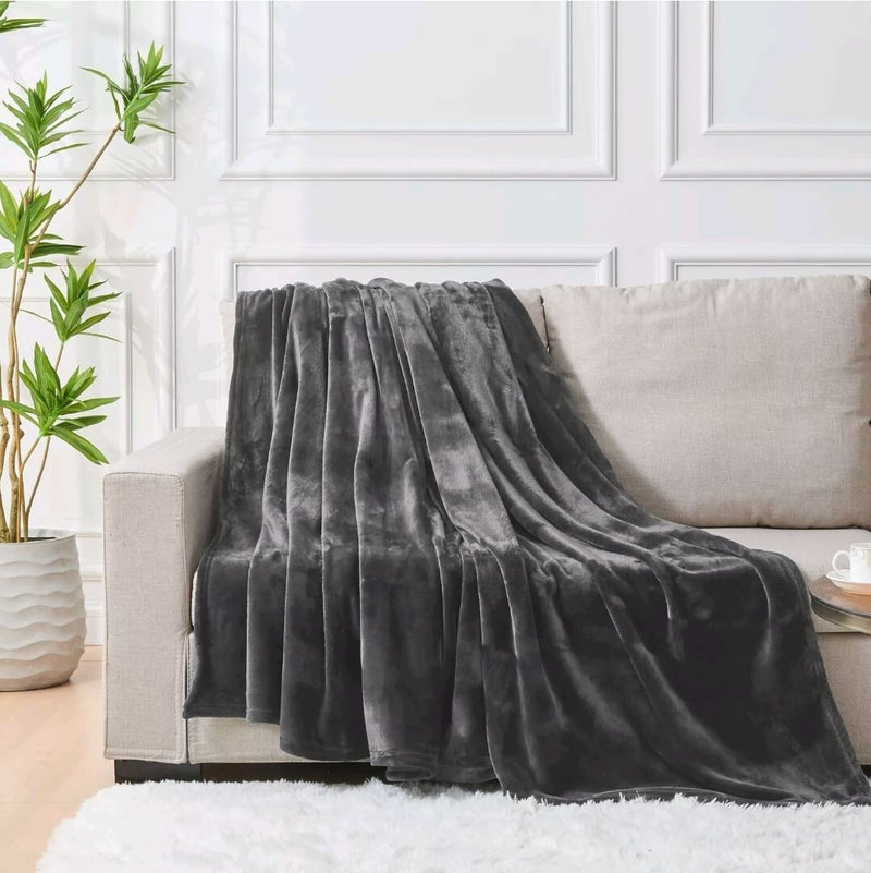 Flannel Fleece Blanket - Cuddly Plush Sofa Throw (Grey)