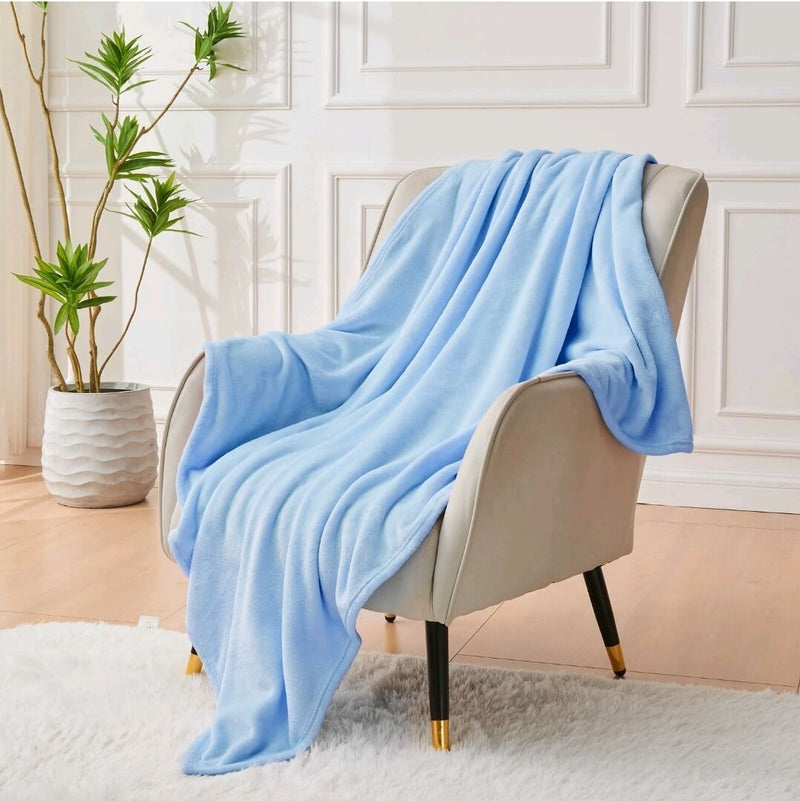 Flannel Fleece Blanket - Cuddly Plush Sofa Throw (Sky Blue)