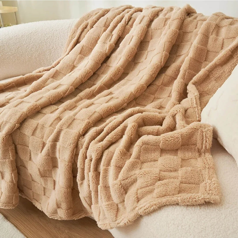 Soft Warm Fleece Blanket - Cuddly Plush Sofa Throw (Beige1)
