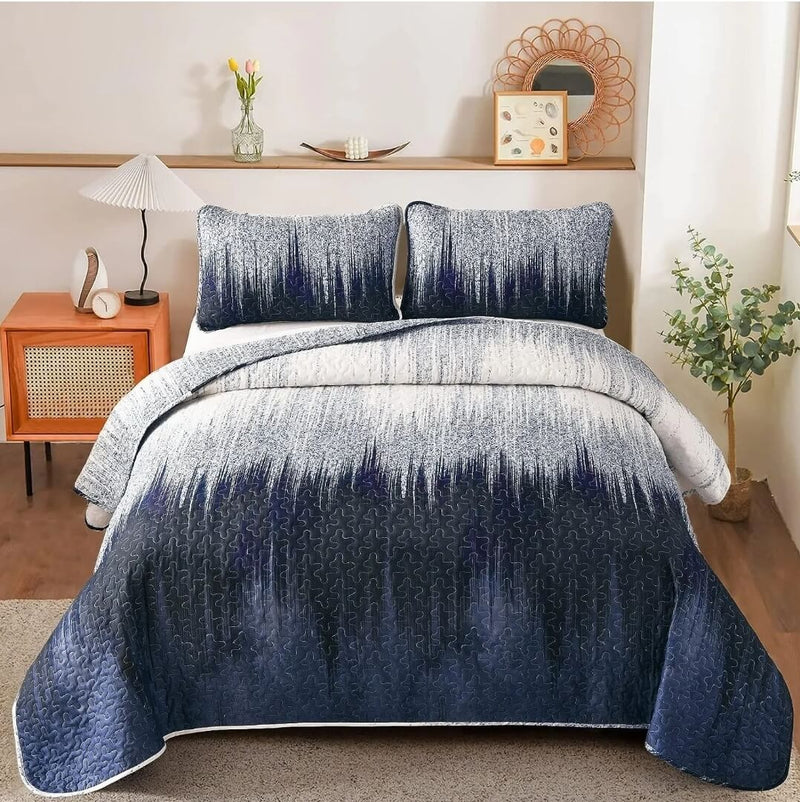 Blue & White Quilted Bedspread Coverlet Sets (3Pcs)