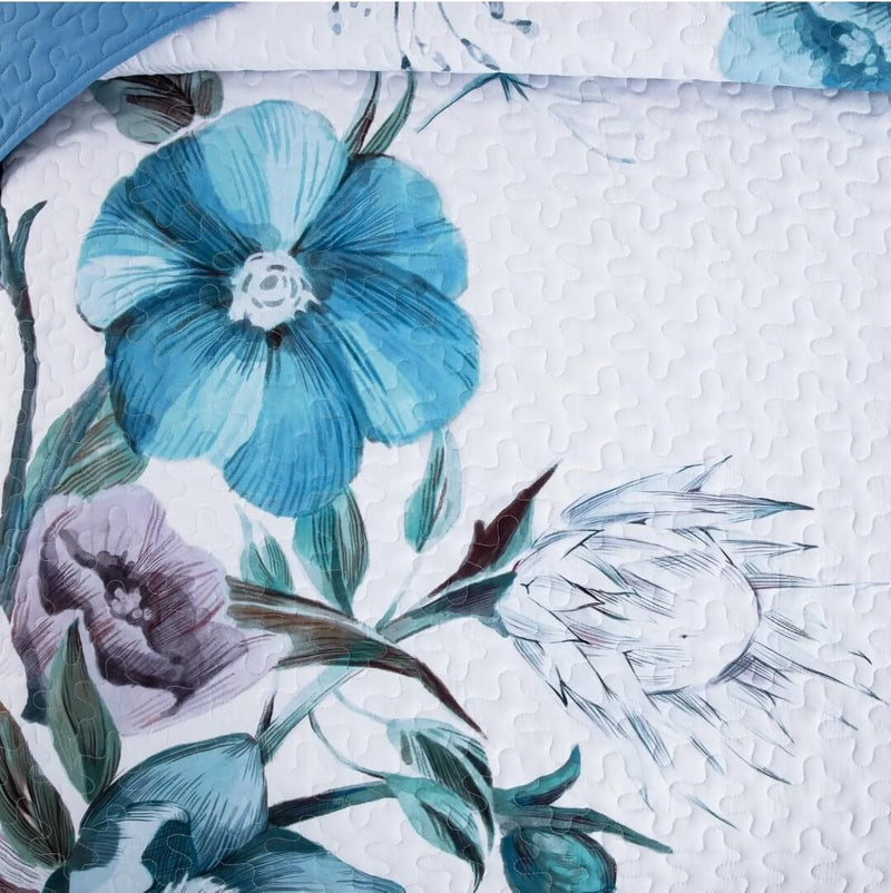Dark Blue Floral Coverlet Set-Quilted Bedspread Sets (3Pcs)