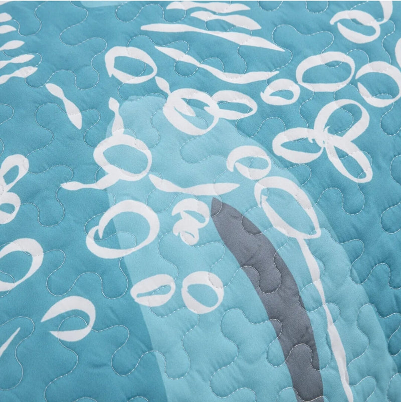 Greyish Sky-Blue Quilted Bedspread Coverlet Sets (3Pcs)