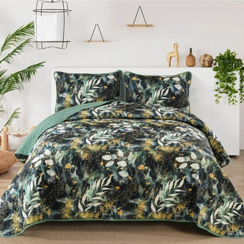 Forested Green Coverlet Set-Quilted Bedspread Sets (3Pcs)