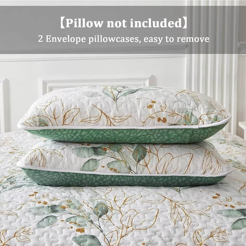 Green Floral Quilted Bedspread Coverlet Set – (3Pcs)