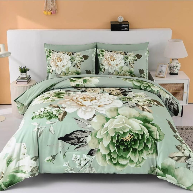 Light Green Flower Quilt Cover - Ultra Soft Donna/Duvet Cover Set 2xPillowcases