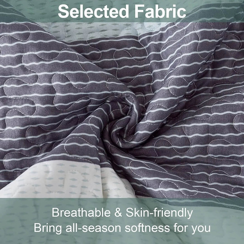 New Green Striped Coverlet Set-Quilted Bedspread Sets (3Pcs)