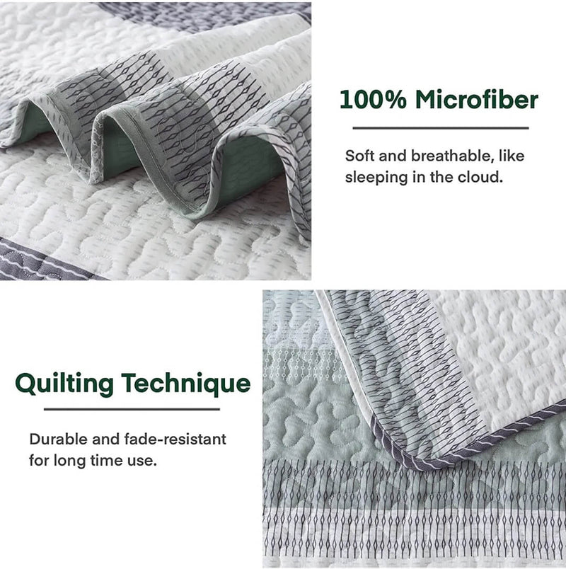New Green Striped Coverlet Set-Quilted Bedspread Sets (3Pcs)