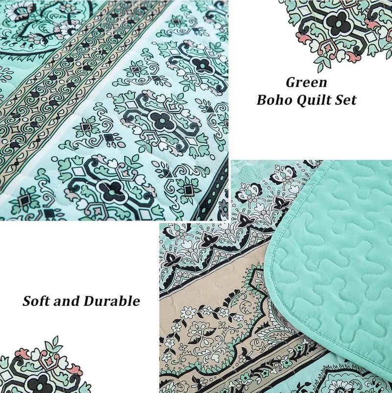 New Bohemian Light Green Coverlet set-Bedspread Quilt Set