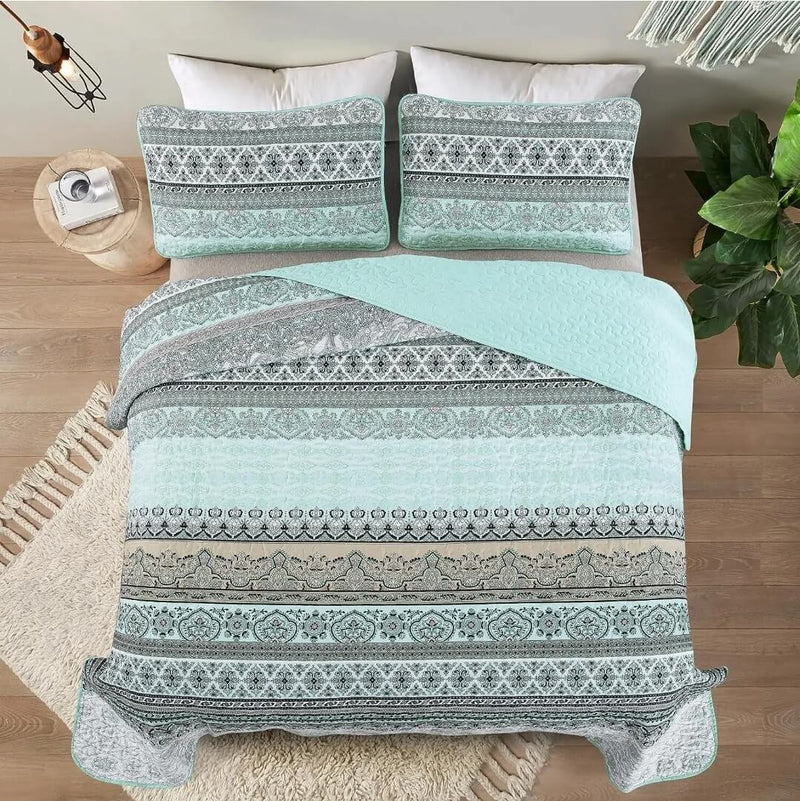 New Bohemian Light Green Coverlet set-Bedspread Quilt Set