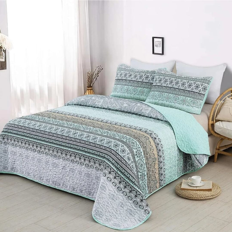New Bohemian Light Green Coverlet set-Bedspread Quilt Set
