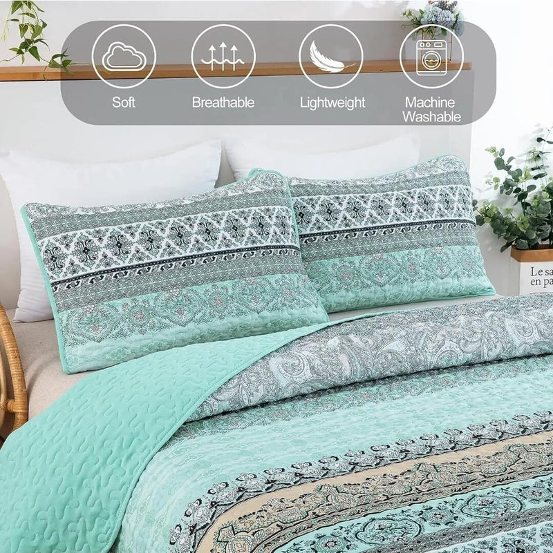New Bohemian Light Green Coverlet set-Bedspread Quilt Set