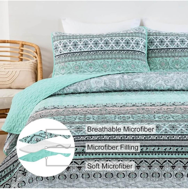 New Bohemian Light Green Coverlet set-Bedspread Quilt Set