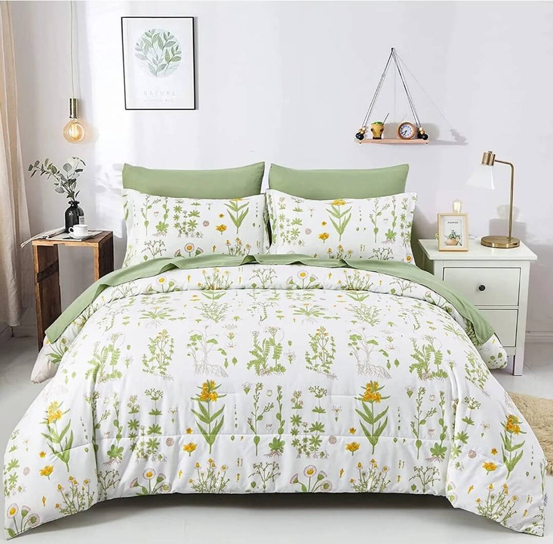 Green Botanical Comforter Set-Quilt Set (3Pcs)