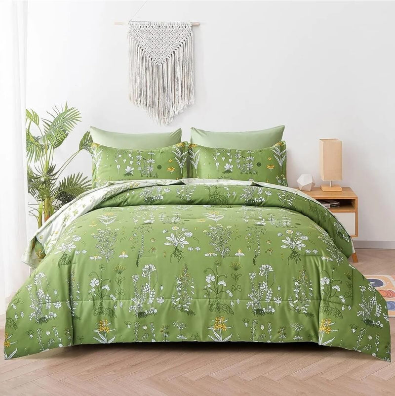 Green Botanical Comforter Set-Quilt Set (3Pcs)