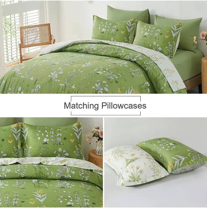 Green Botanical Comforter Set-Quilt Set (3Pcs)