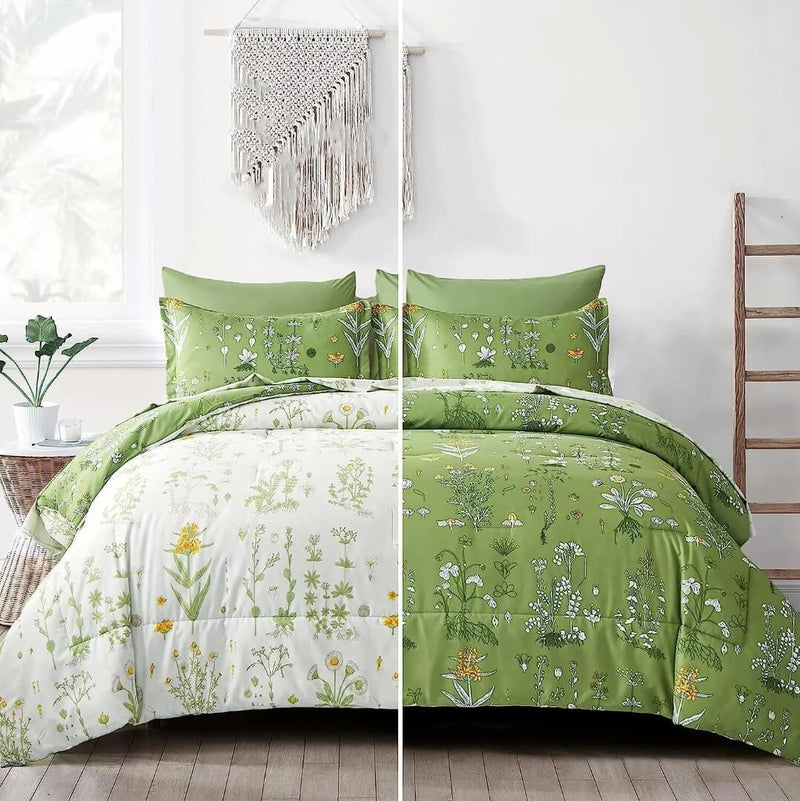 Green Botanical Comforter Set-Quilt Set (3Pcs)