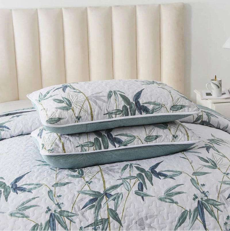 2025 Green Floral Coverlet Set-Quilted Bedspread Sets (3Pcs)