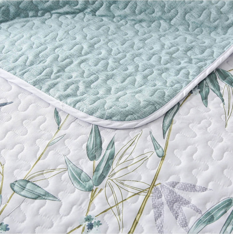 2025 Green Floral Coverlet Set-Quilted Bedspread Sets (3Pcs)